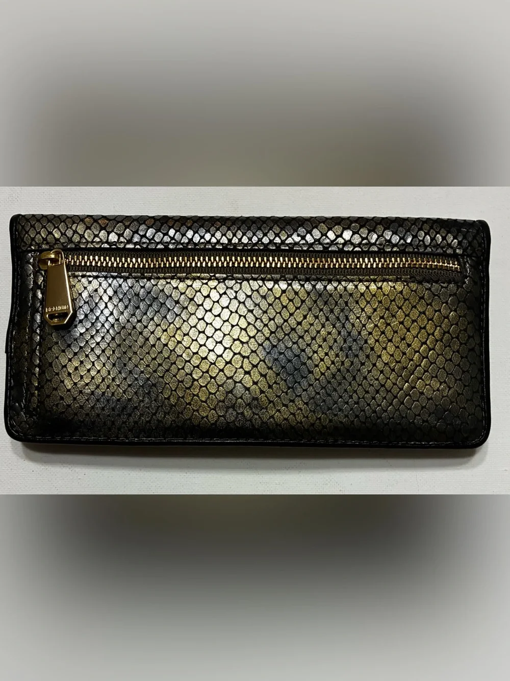 Brahmin EUC Snake-Embossed Leather Wallet - Black and Gold